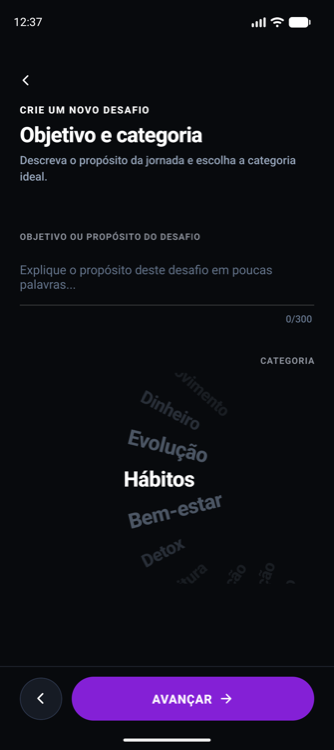 Seletor real de categorias do app