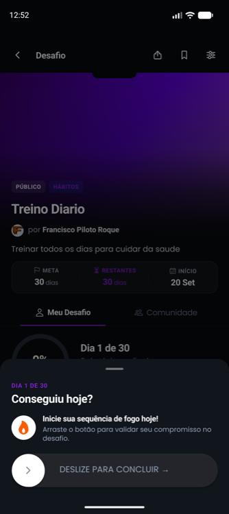 Modal real de check-in com slider de validação